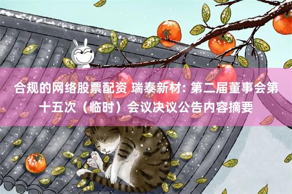 合规的网络股票配资 瑞泰新材: 第二届董事会第十五次（临时）会议决议公告内容摘要