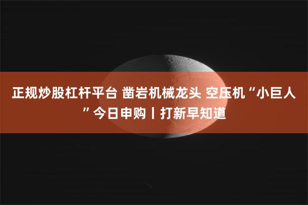 正规炒股杠杆平台 凿岩机械龙头 空压机“小巨人”今日申购丨打新早知道