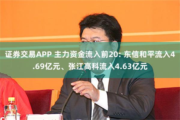 证券交易APP 主力资金流入前20: 东信和平流入4.69亿元、张江高科流入4.63亿元